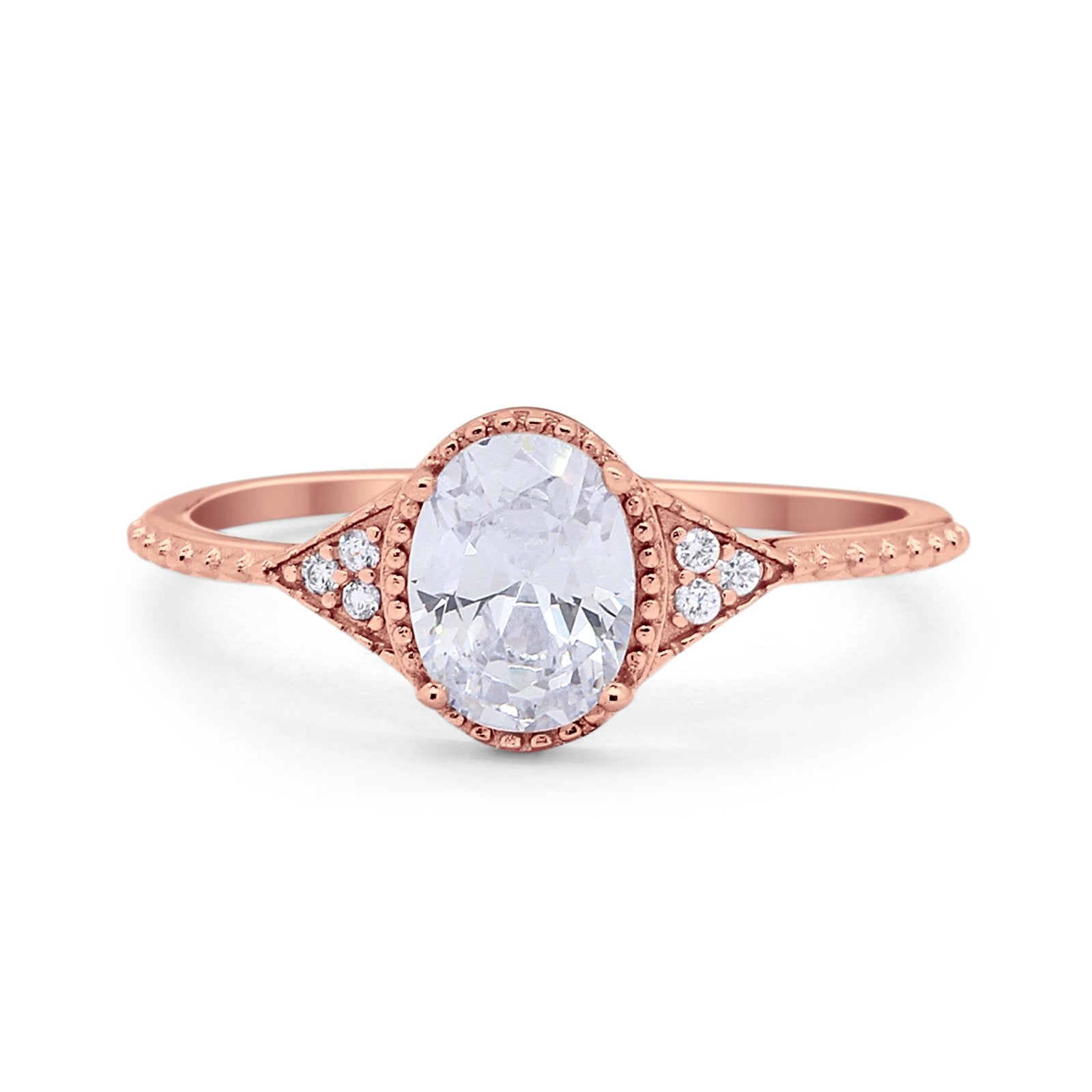 Oval Art Deco Wedding Engagement Bridal Ring Round Cubic Zirconia 925 Sterling Silver