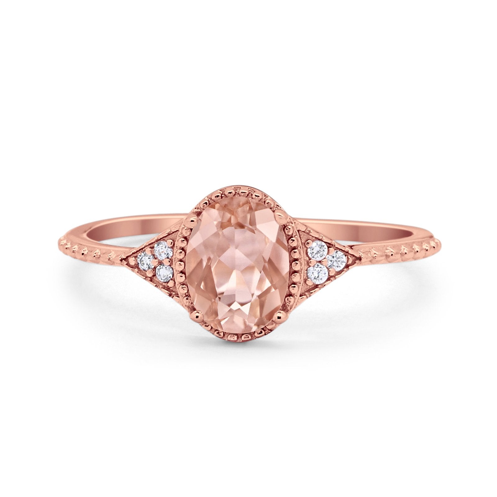 Oval Art Deco Wedding Engagement Bridal Ring Round Cubic Zirconia 925 Sterling Silver