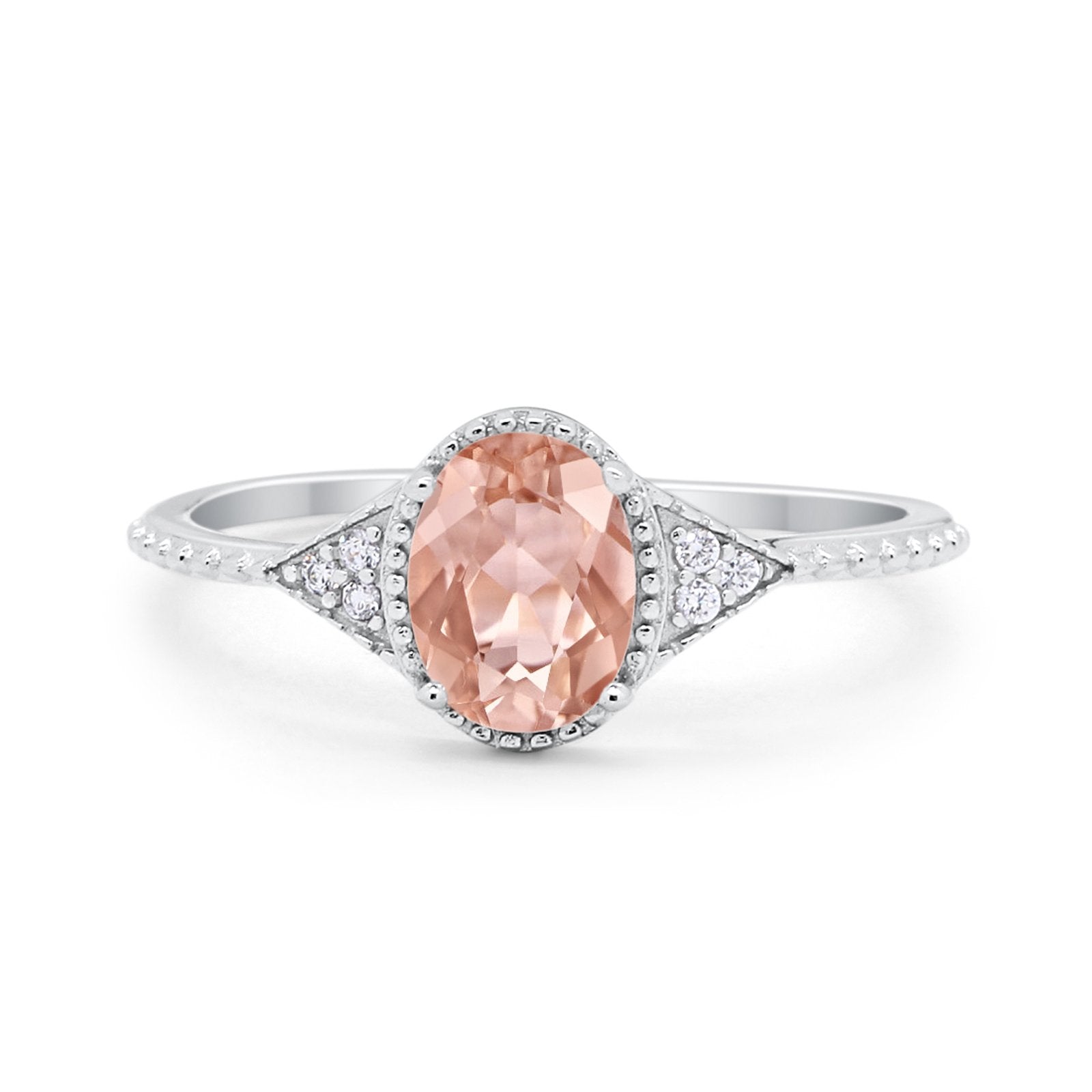 Oval Art Deco Wedding Engagement Bridal Ring Round Cubic Zirconia 925 Sterling Silver