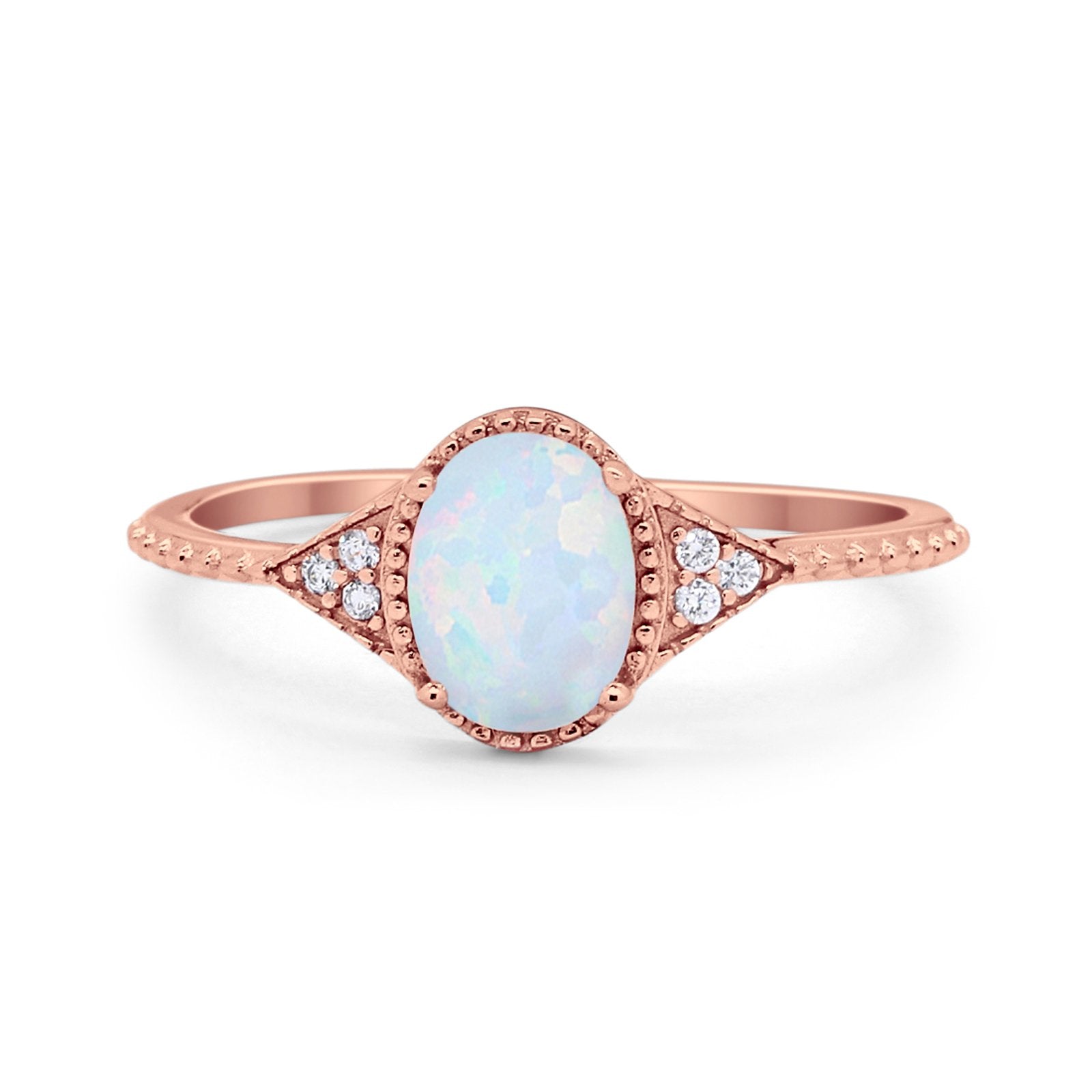 Oval Art Deco Wedding Engagement Bridal Ring Round Cubic Zirconia 925 Sterling Silver