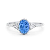 Oval Art Deco Wedding Engagement Bridal Ring Round Cubic Zirconia 925 Sterling Silver