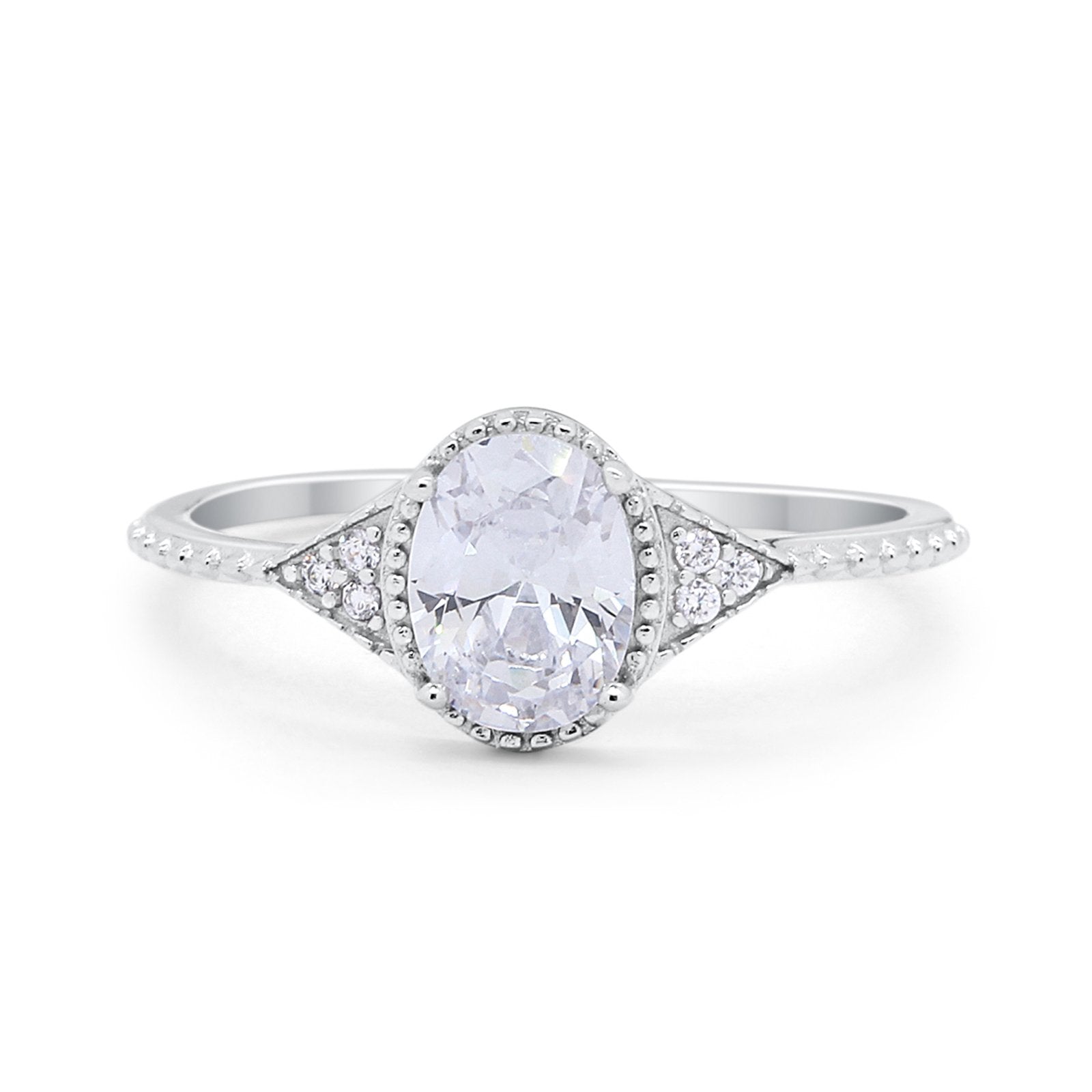 Oval Art Deco Wedding Engagement Bridal Ring Round Cubic Zirconia 925 Sterling Silver