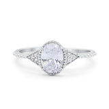 Oval Art Deco Wedding Engagement Bridal Ring Round Cubic Zirconia 925 Sterling Silver