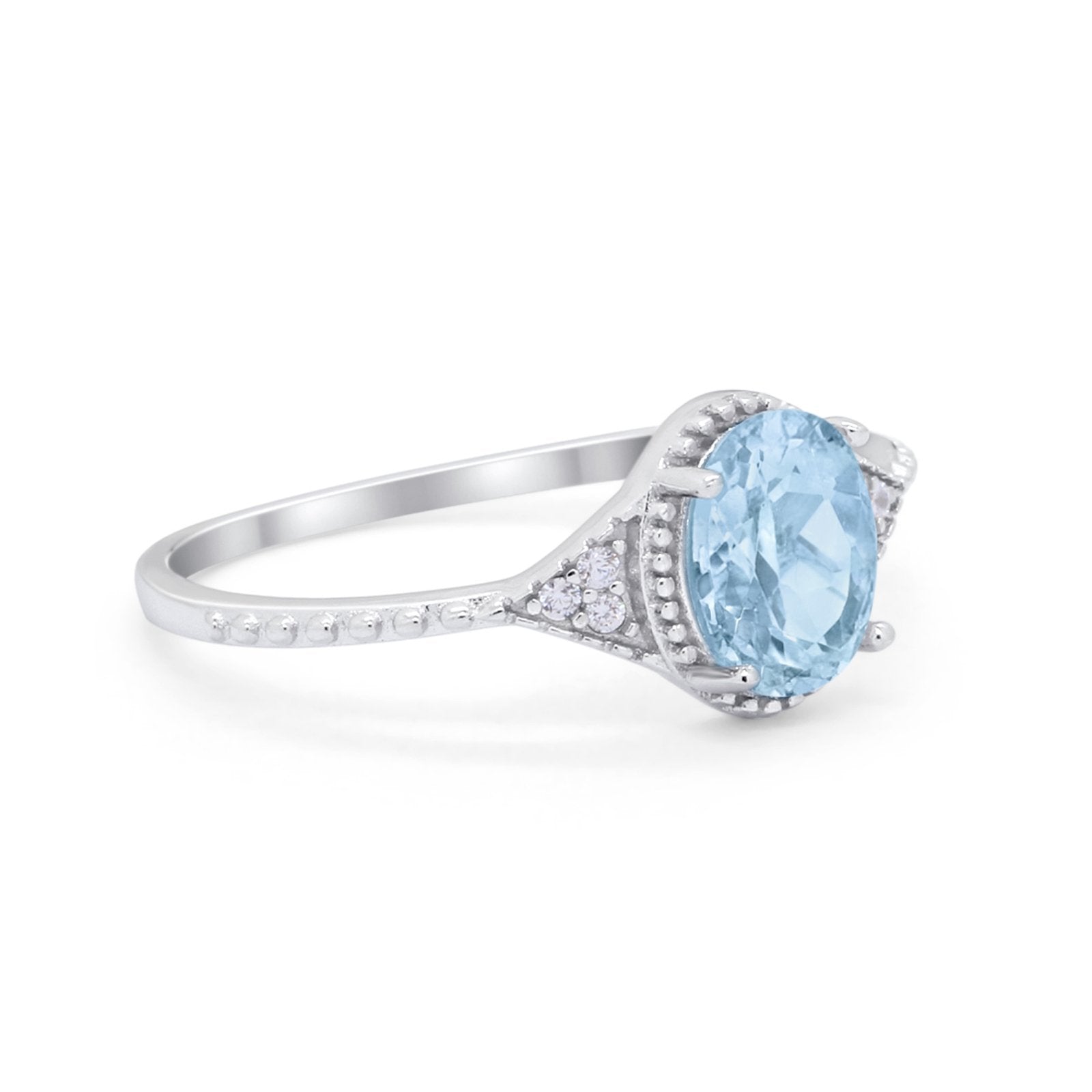 Oval Art Deco Wedding Engagement Bridal Ring Round Cubic Zirconia 925 Sterling Silver