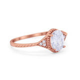 Oval Art Deco Wedding Engagement Bridal Ring Round Cubic Zirconia 925 Sterling Silver