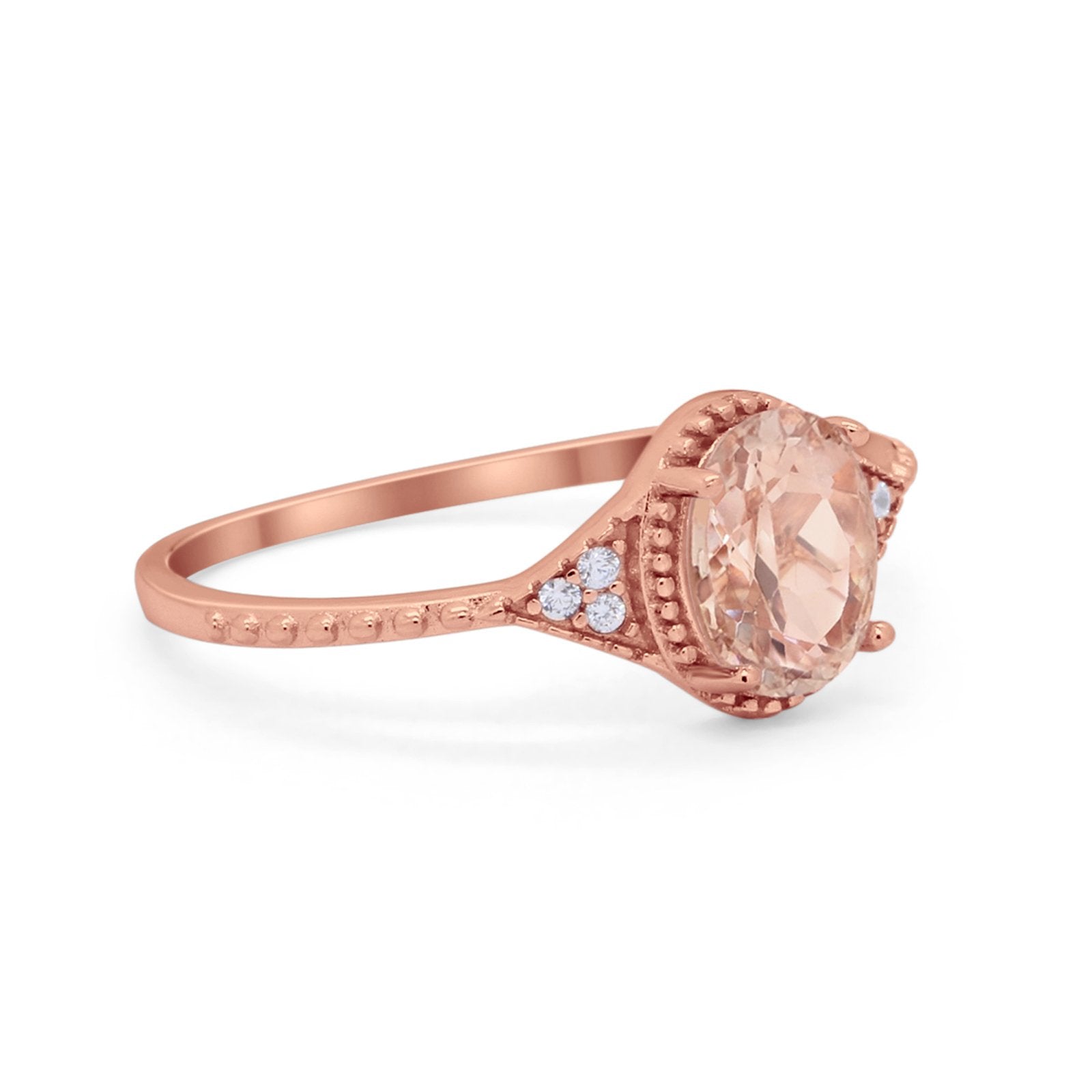 Oval Art Deco Wedding Engagement Bridal Ring Round Cubic Zirconia 925 Sterling Silver