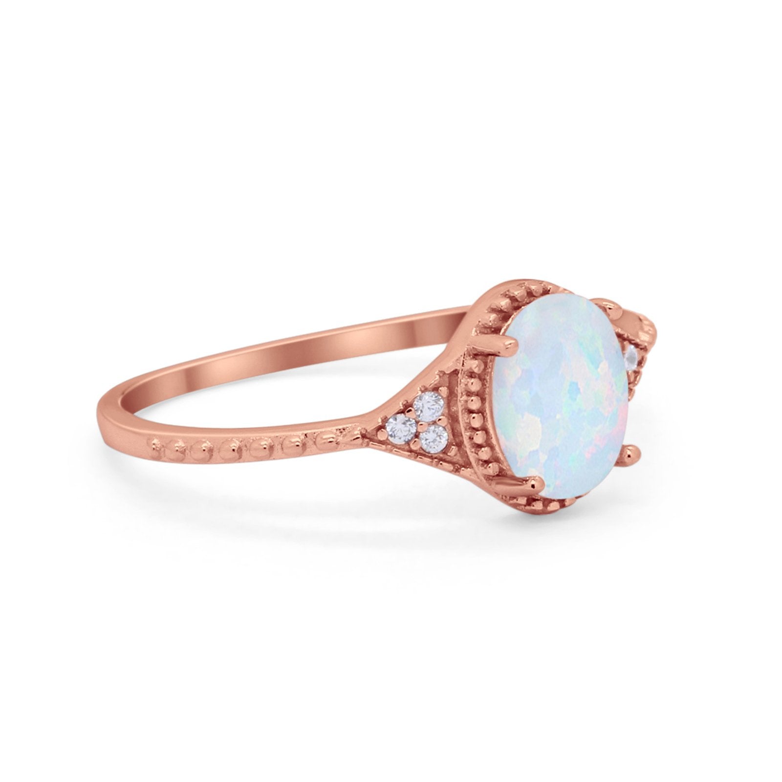 Oval Art Deco Wedding Engagement Bridal Ring Round Cubic Zirconia 925 Sterling Silver