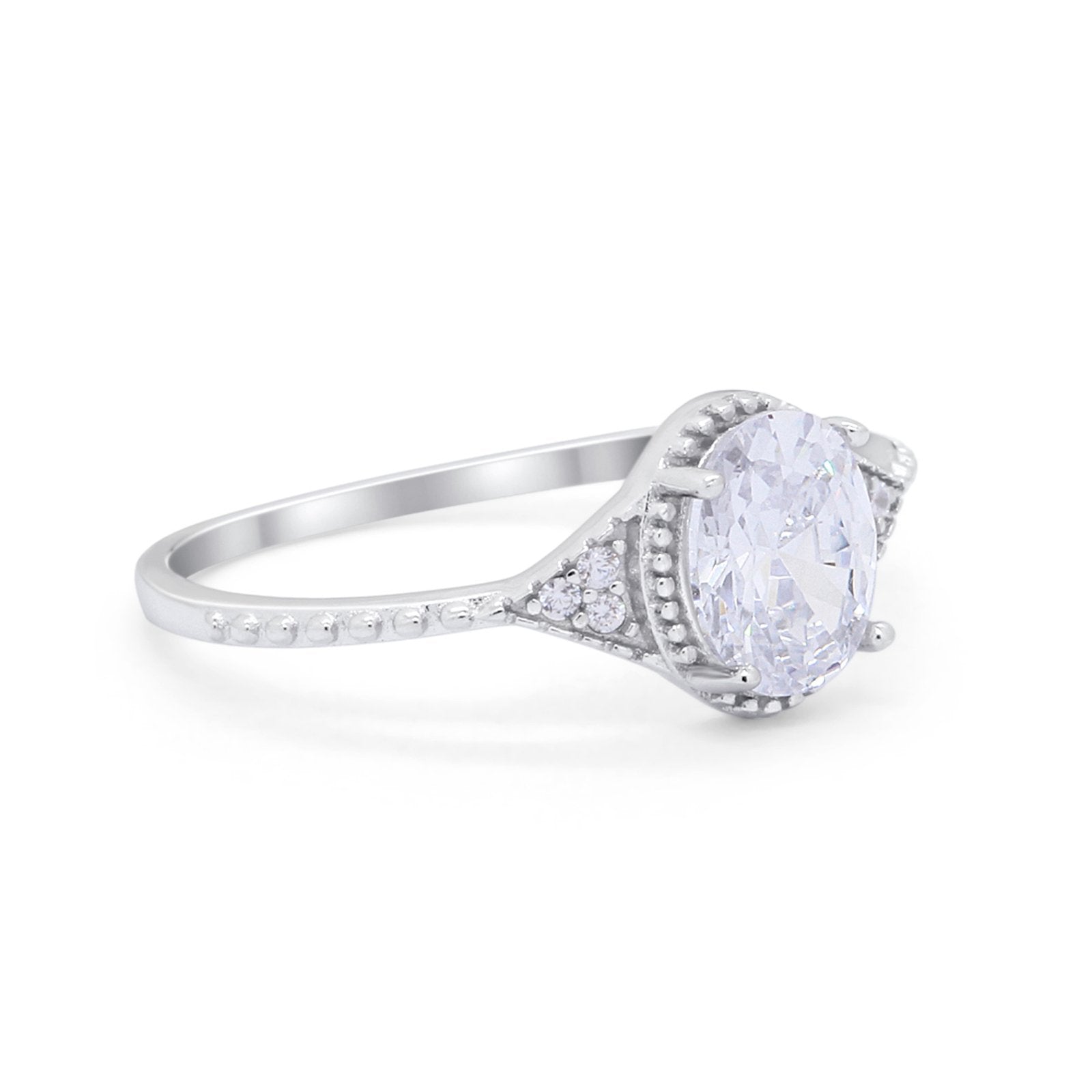 Oval Art Deco Wedding Engagement Bridal Ring Round Cubic Zirconia 925 Sterling Silver