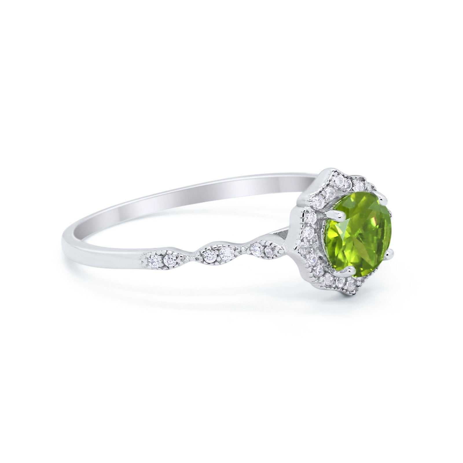 Round Art Deco Petite Dainty Wedding Engagement Ring Round Cubic Zirconia 925 Sterling Silver