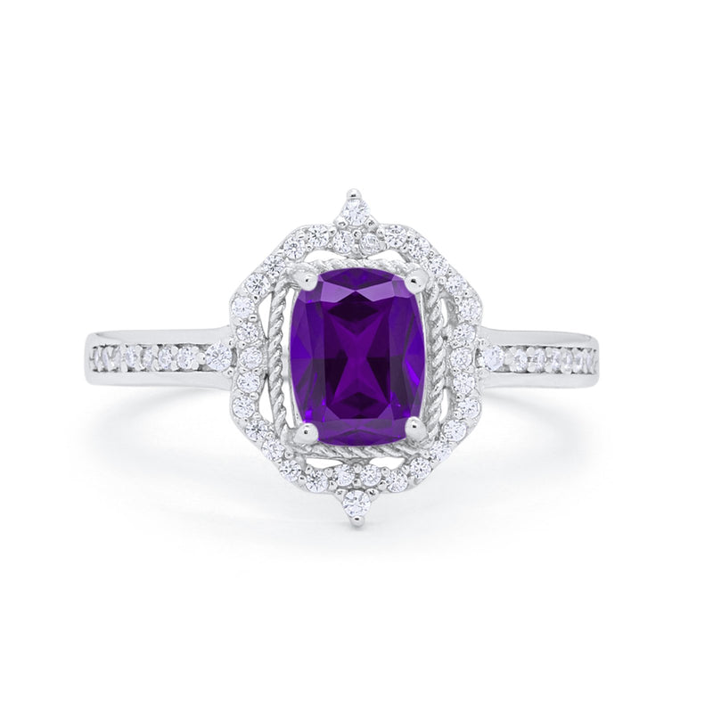 Halo Emerald Cut Wedding Engagement Bridal Ring Round Cubic Zirconia 925 Sterling Silver