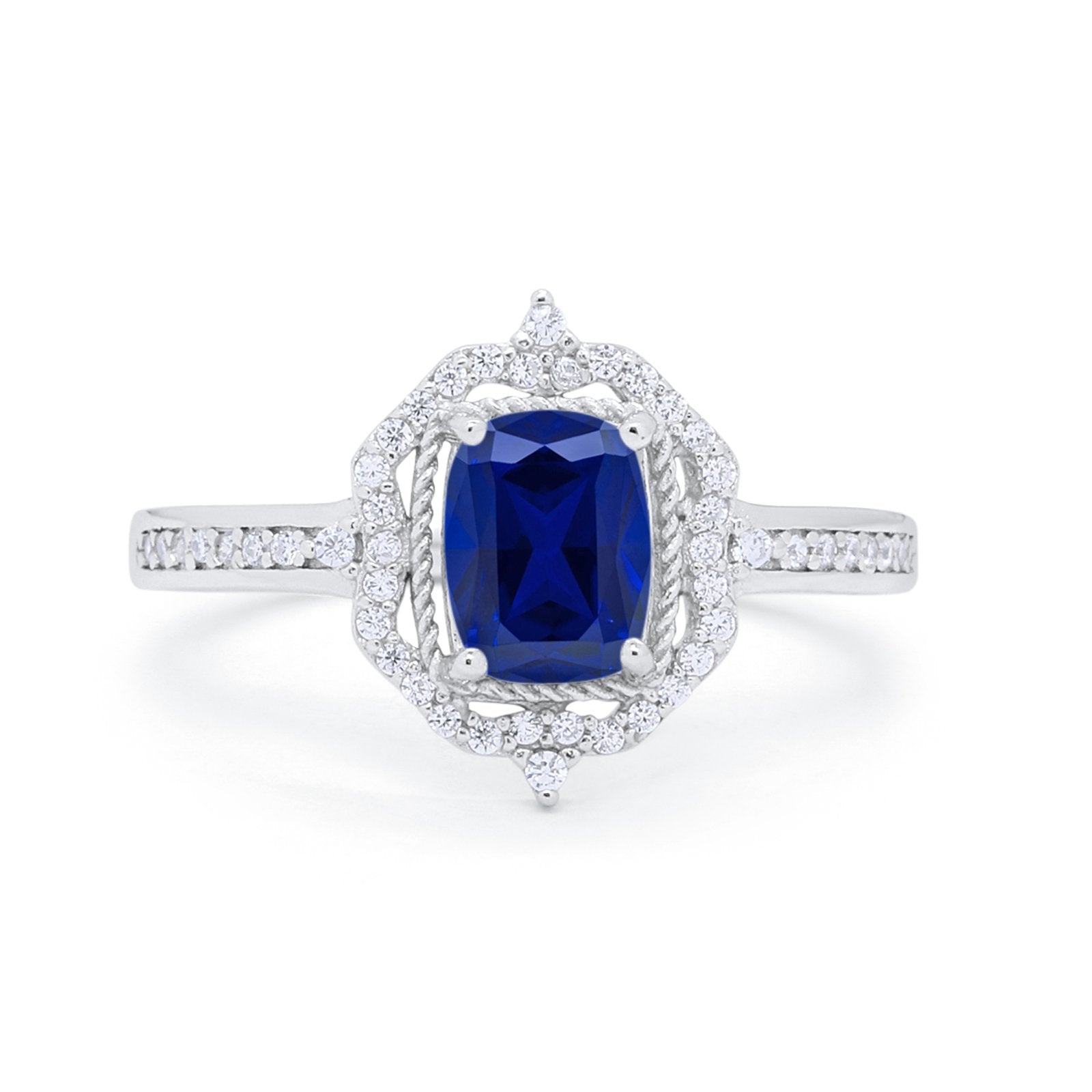 Halo Emerald Cut Wedding Engagement Bridal Ring Round Cubic Zirconia 925 Sterling Silver