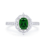 Halo Emerald Cut Wedding Engagement Bridal Ring Round Cubic Zirconia 925 Sterling Silver