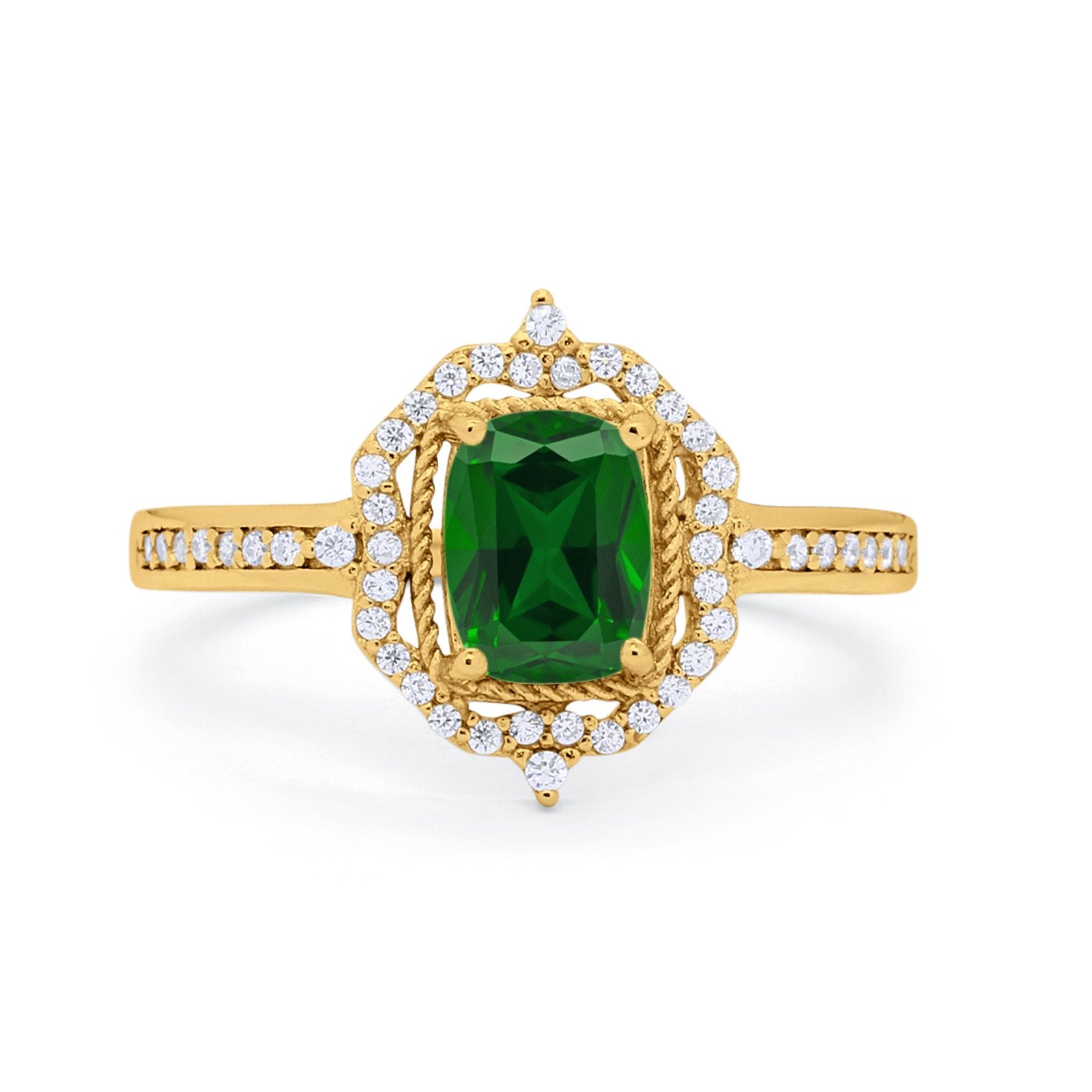 Halo Emerald Cut Wedding Engagement Bridal Ring Round Cubic Zirconia 925 Sterling Silver