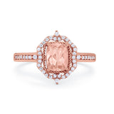 Halo Emerald Cut Wedding Engagement Bridal Ring Round Cubic Zirconia 925 Sterling Silver