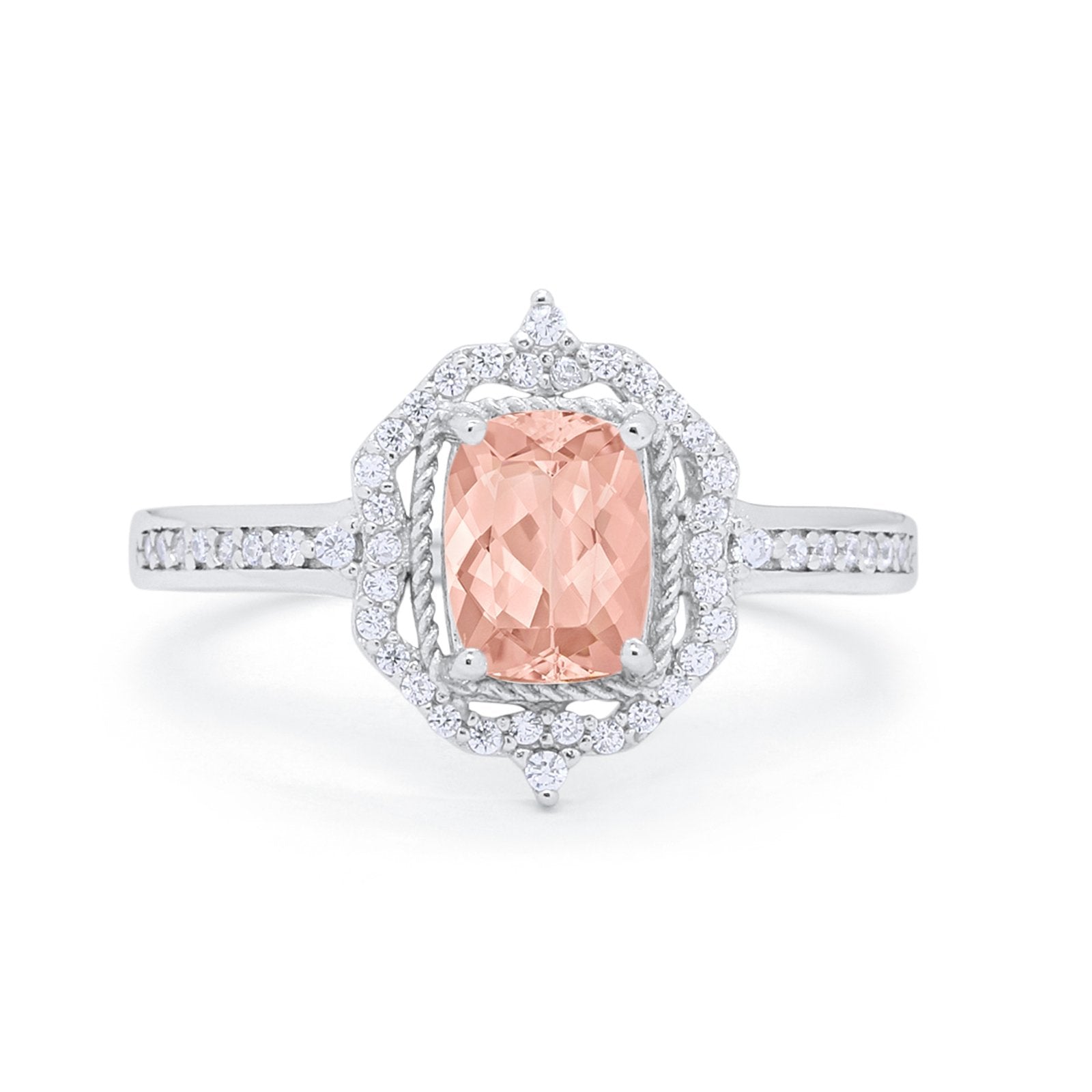 Halo Emerald Cut Wedding Engagement Bridal Ring Round Cubic Zirconia 925 Sterling Silver