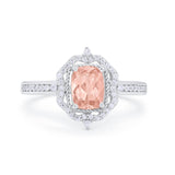 Halo Emerald Cut Wedding Engagement Bridal Ring Round Cubic Zirconia 925 Sterling Silver