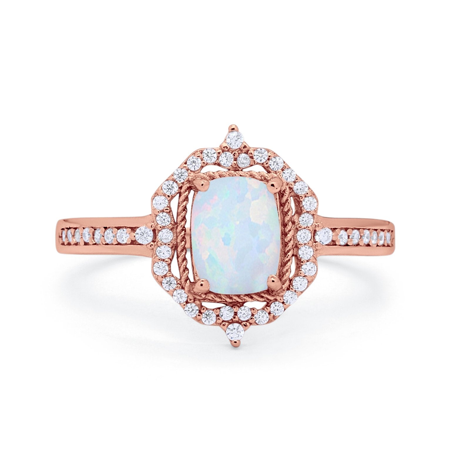 Halo Emerald Cut Wedding Engagement Bridal Ring Round Cubic Zirconia 925 Sterling Silver