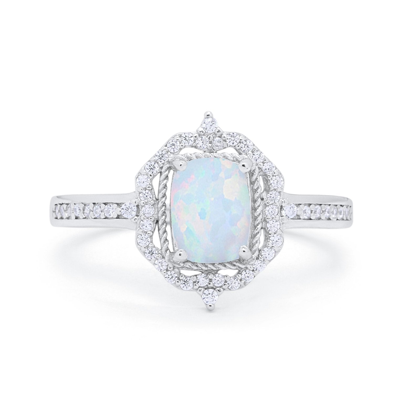 Halo Emerald Cut Wedding Engagement Bridal Ring Round Cubic Zirconia 925 Sterling Silver