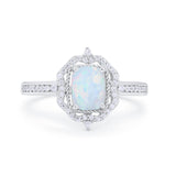 Halo Emerald Cut Wedding Engagement Bridal Ring Round Cubic Zirconia 925 Sterling Silver