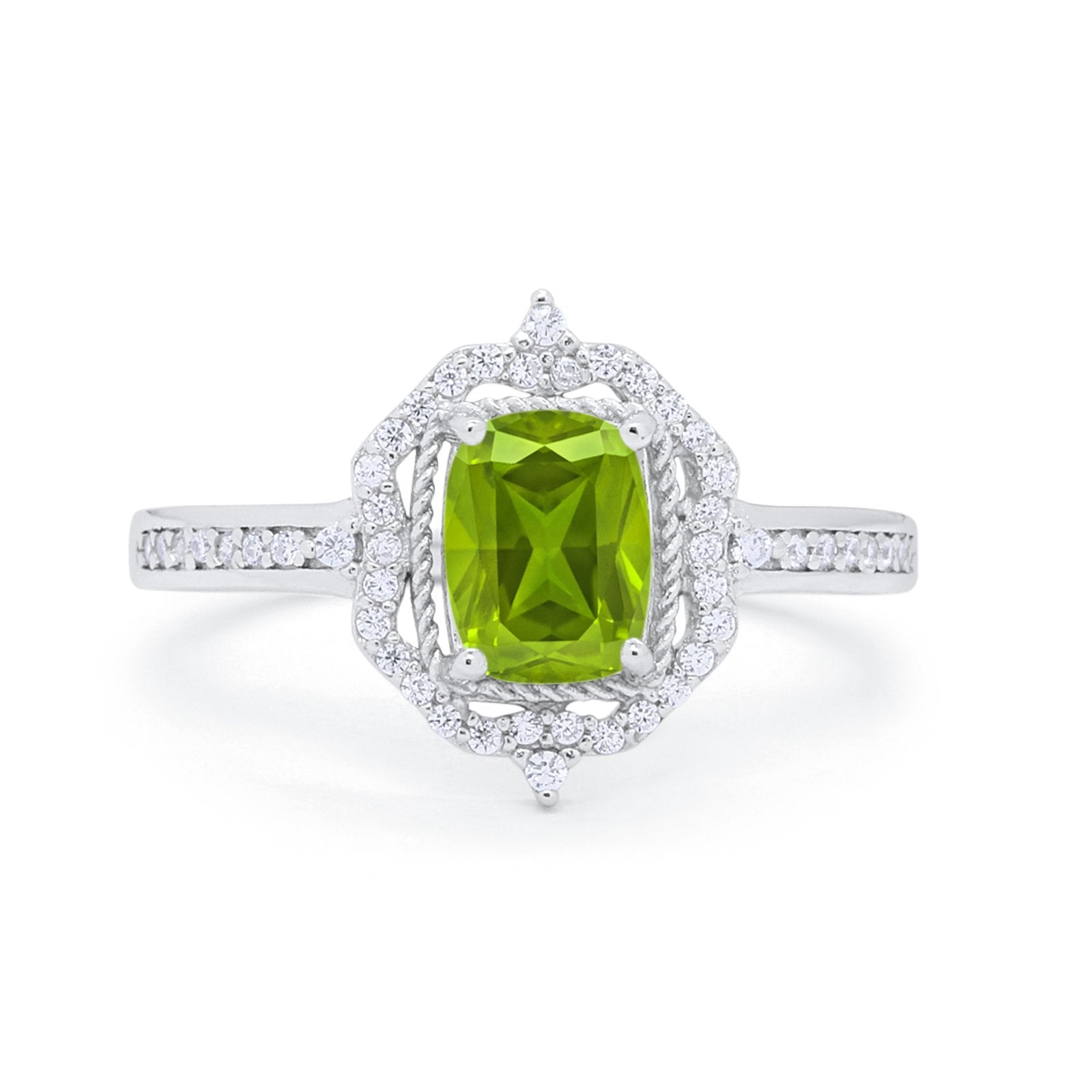 Halo Emerald Cut Wedding Engagement Bridal Ring Round Cubic Zirconia 925 Sterling Silver