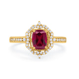 Halo Emerald Cut Wedding Engagement Bridal Ring Round Cubic Zirconia 925 Sterling Silver