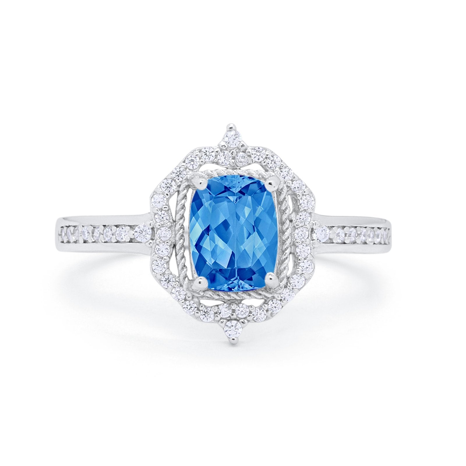 Halo Emerald Cut Wedding Engagement Bridal Ring Round Cubic Zirconia 925 Sterling Silver