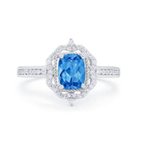 Halo Emerald Cut Wedding Engagement Bridal Ring Round Cubic Zirconia 925 Sterling Silver