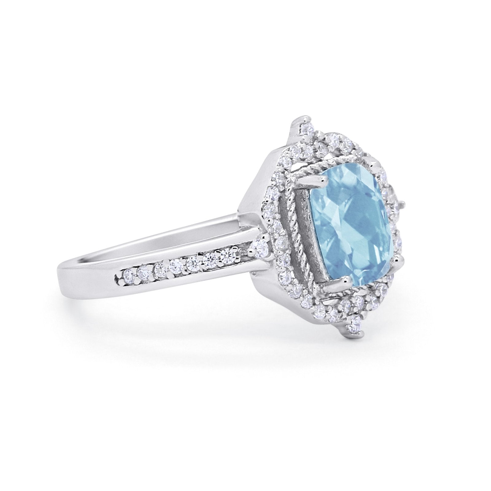 Halo Emerald Cut Wedding Engagement Bridal Ring Round Cubic Zirconia 925 Sterling Silver