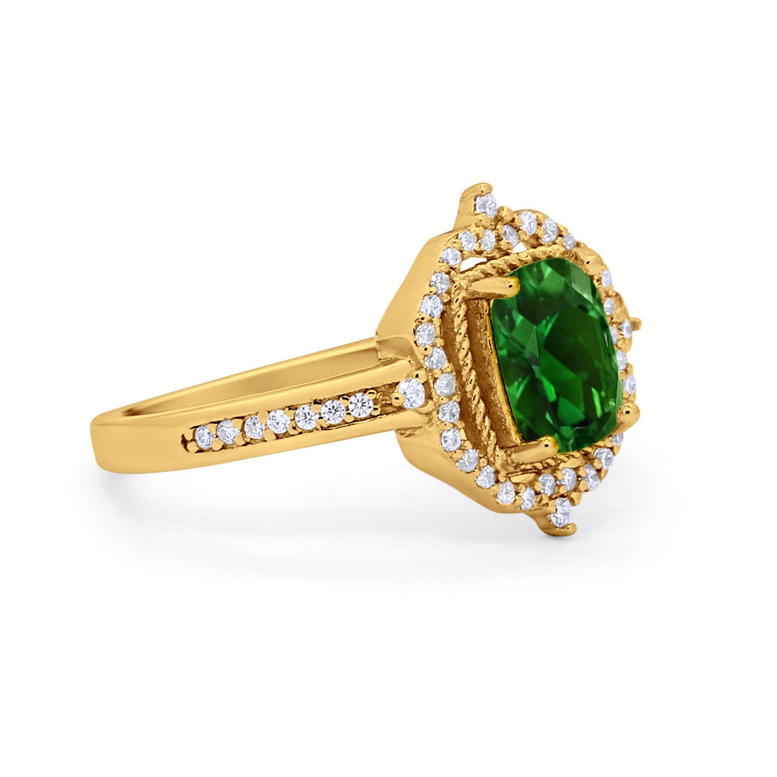 Halo Emerald Cut Wedding Engagement Bridal Ring Round Cubic Zirconia 925 Sterling Silver