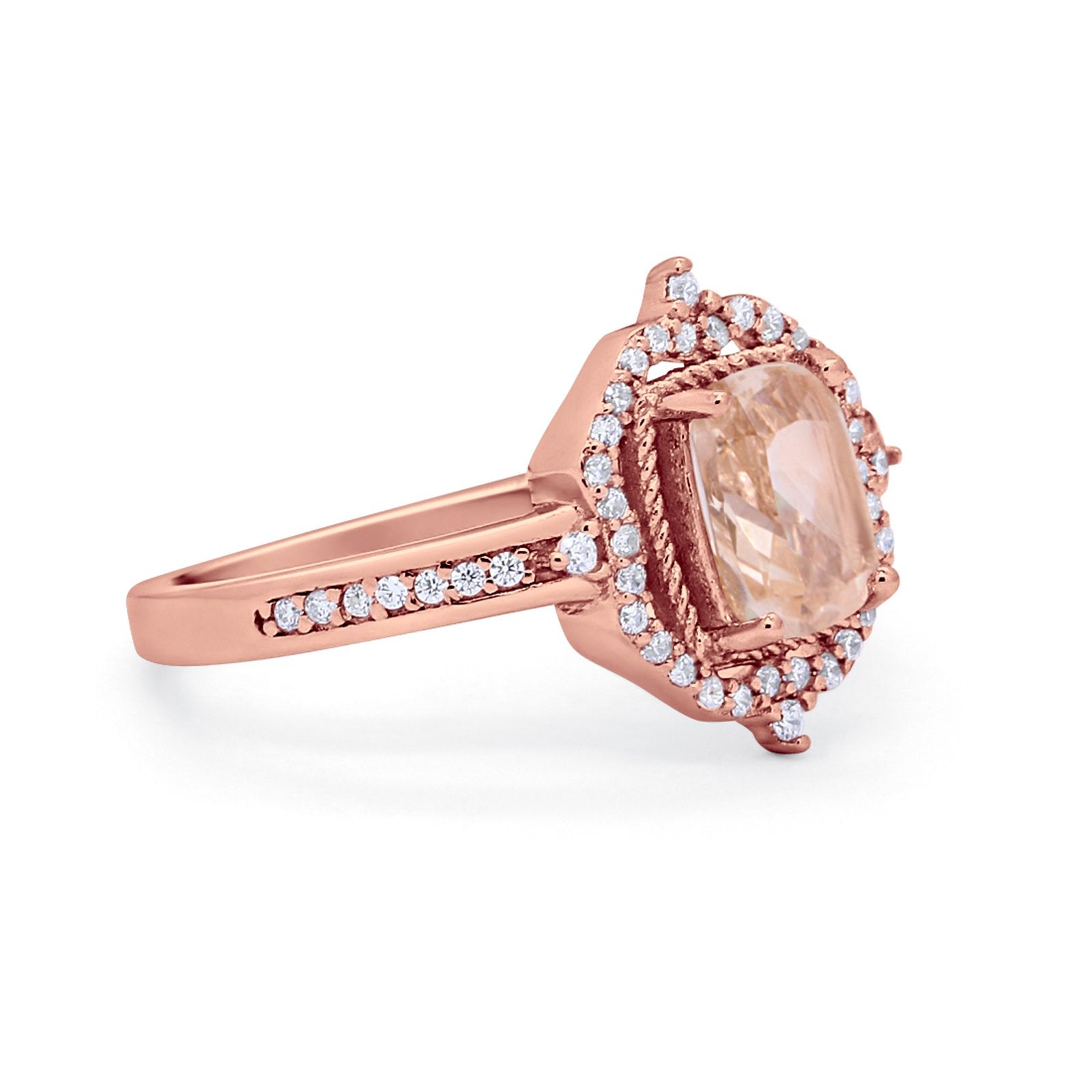 Halo Emerald Cut Wedding Engagement Bridal Ring Round Cubic Zirconia 925 Sterling Silver