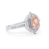 Halo Emerald Cut Wedding Engagement Bridal Ring Round Cubic Zirconia 925 Sterling Silver