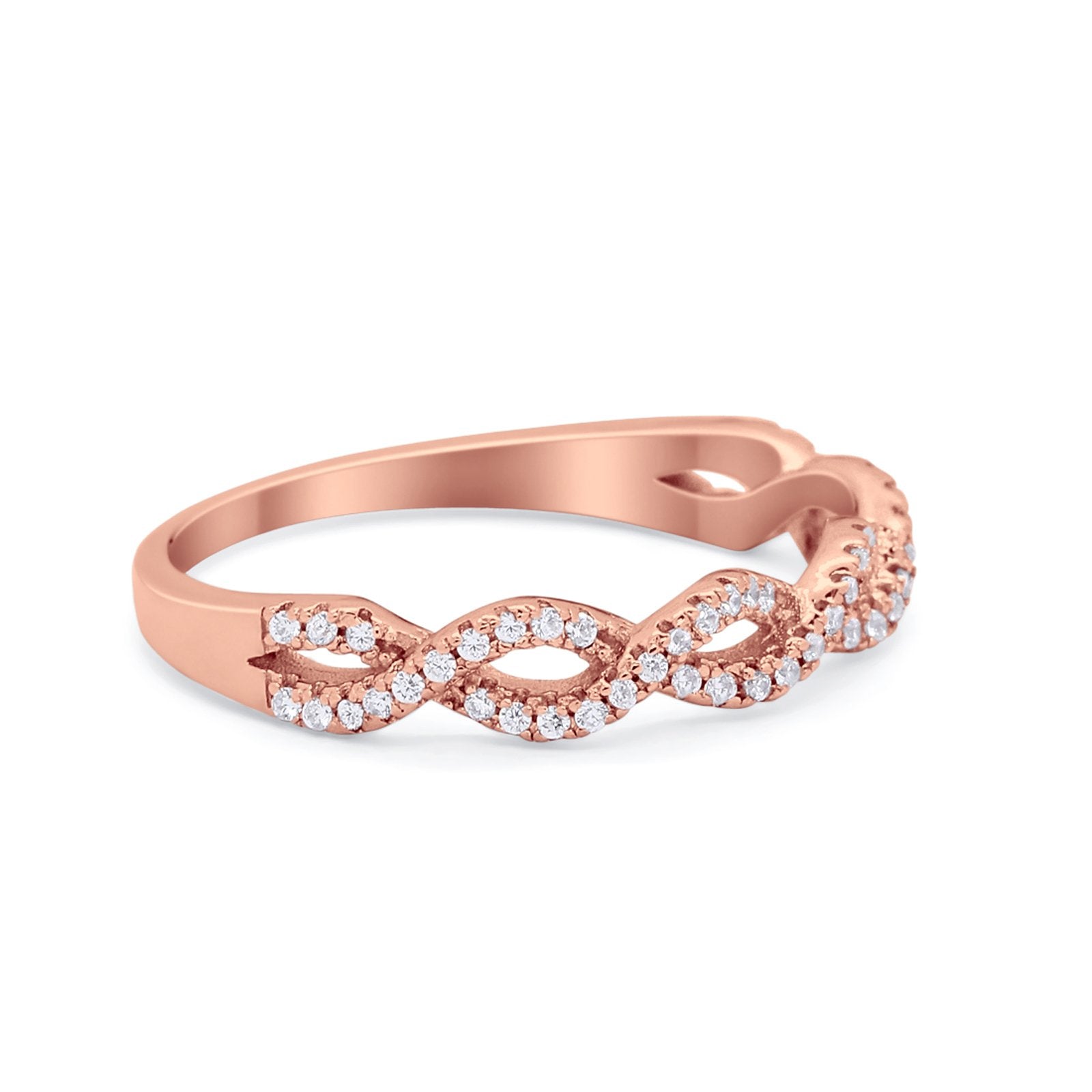 Half Eternity Infinity Twisted Band Ring Round 925 Sterling Silver