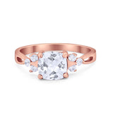 Art Deco Cushion Wedding Bridal Ring Round Cubic Zirconia 925 Sterling Silver