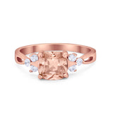 Art Deco Cushion Wedding Bridal Ring Round Cubic Zirconia 925 Sterling Silver