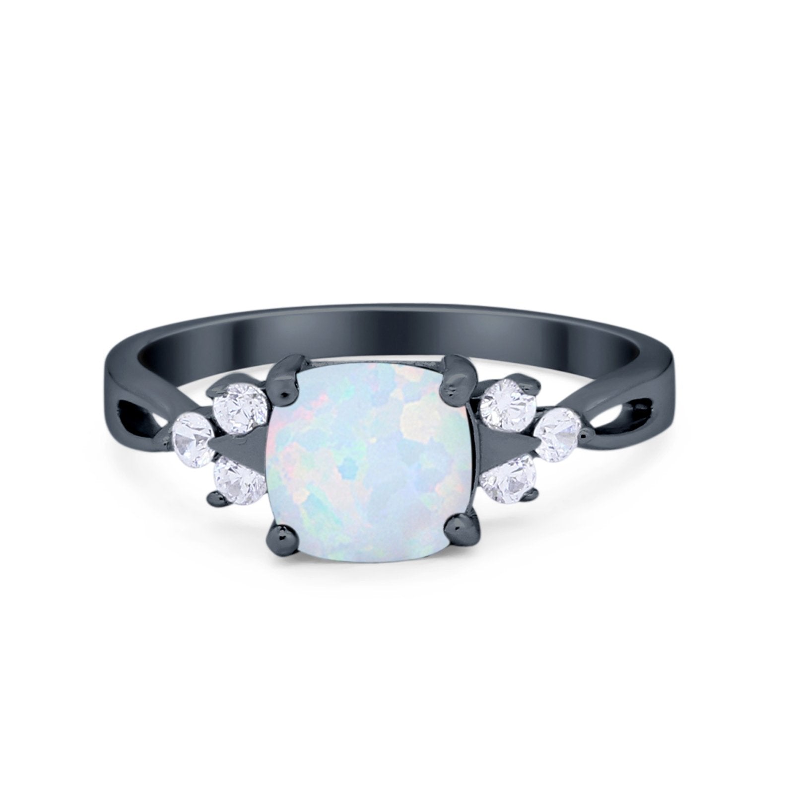 Art Deco Cushion Wedding Bridal Ring Round Cubic Zirconia 925 Sterling Silver