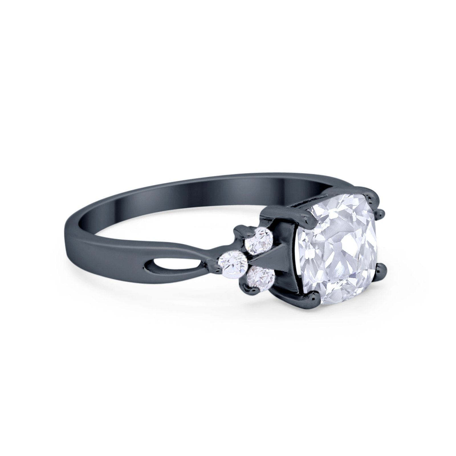 Art Deco Cushion Wedding Bridal Ring Round Cubic Zirconia 925 Sterling Silver