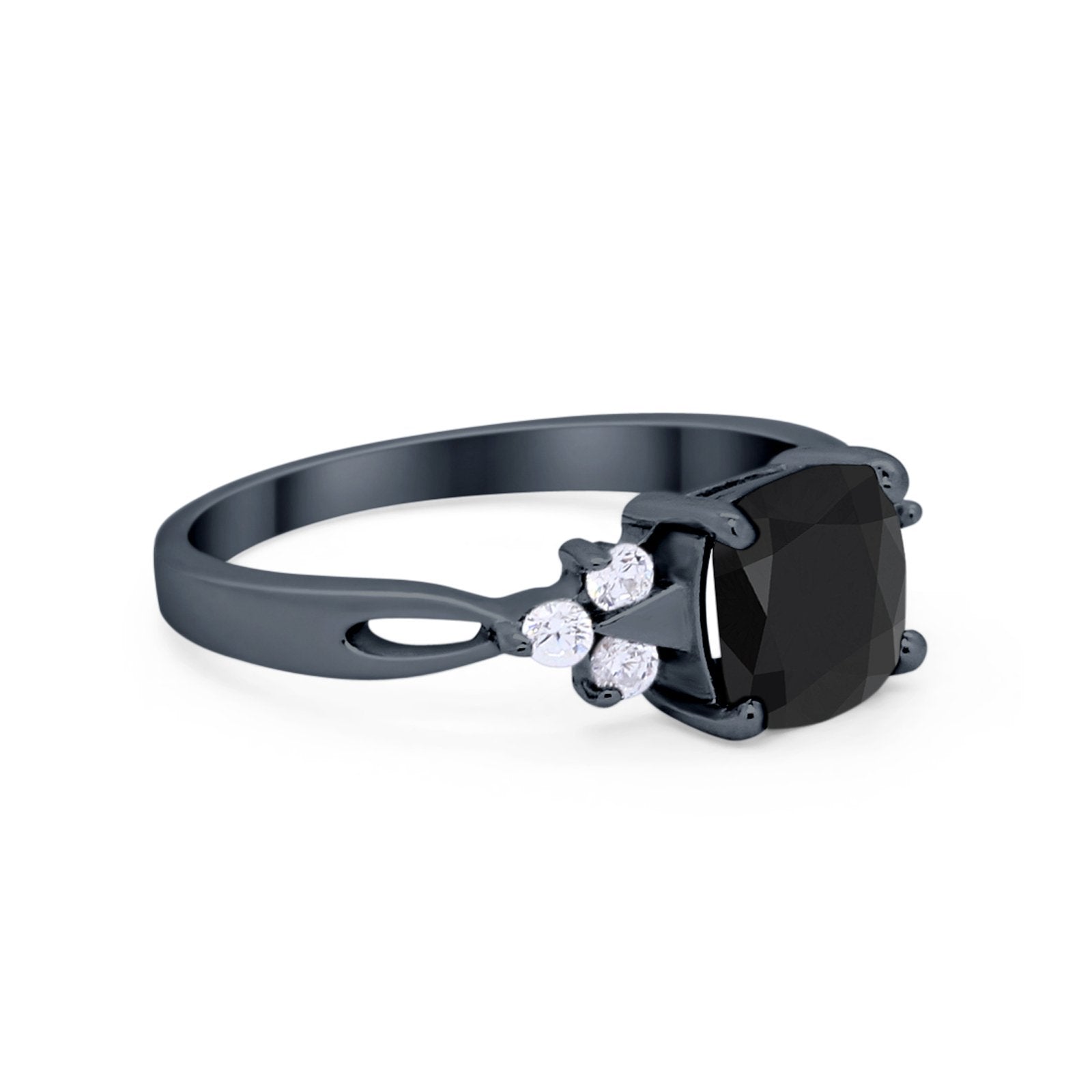 Art Deco Cushion Wedding Bridal Ring Round Cubic Zirconia 925 Sterling Silver