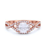 Art Deco Halo Cushion Infinity Shank Wedding Ring Round Cubic Zirconia 925 Sterling Silver