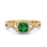 Art Deco Halo Cushion Infinity Shank Wedding Ring Round Cubic Zirconia 925 Sterling Silver