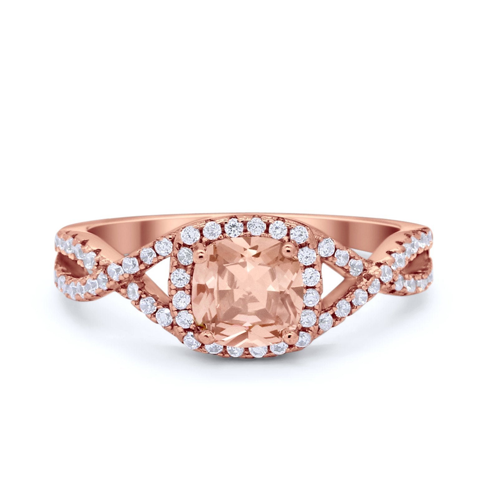 Art Deco Halo Cushion Infinity Shank Wedding Ring Round Cubic Zirconia 925 Sterling Silver