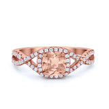 Art Deco Halo Cushion Infinity Shank Wedding Ring Round Cubic Zirconia 925 Sterling Silver