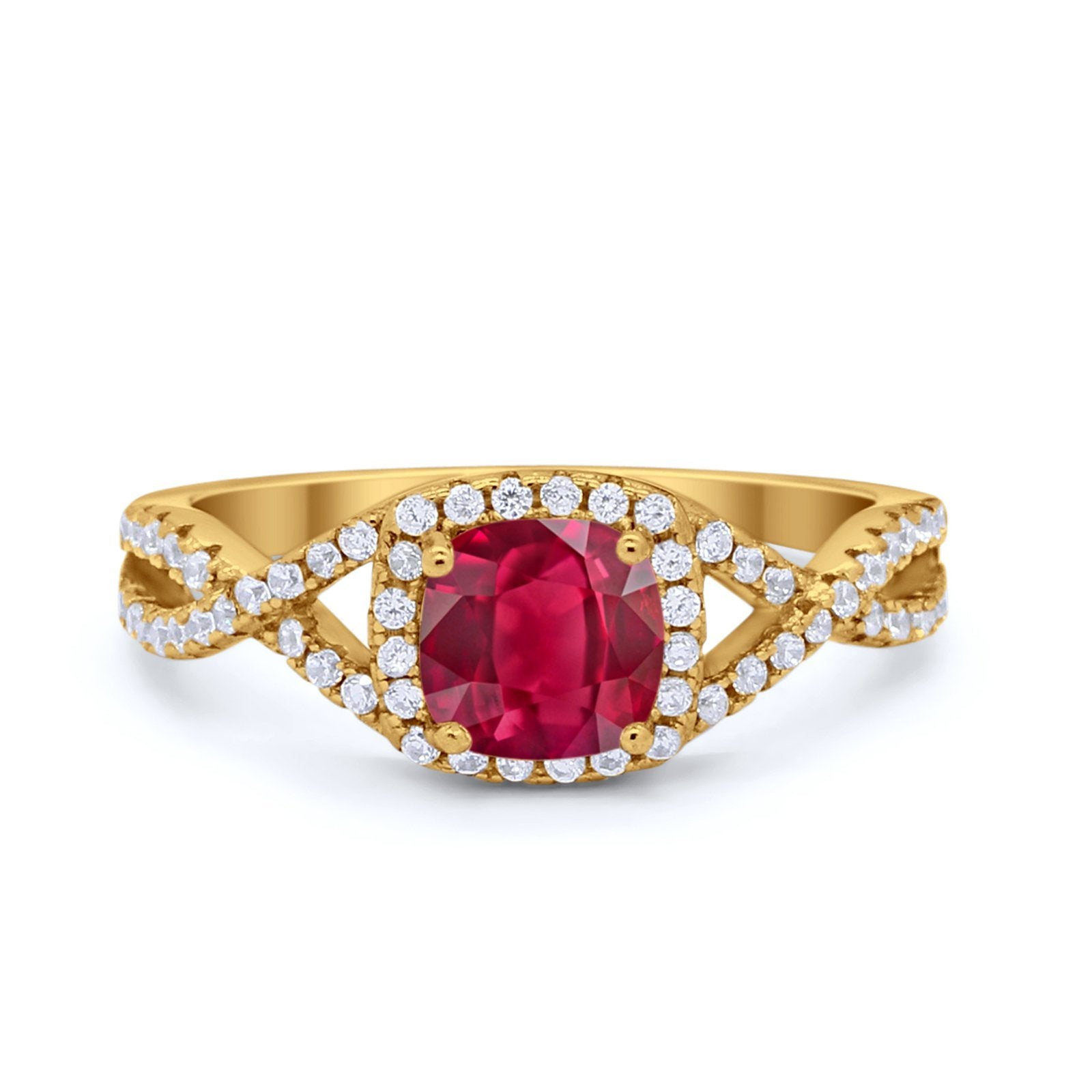 Art Deco Halo Cushion Infinity Shank Wedding Ring Round Cubic Zirconia 925 Sterling Silver