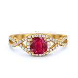 Art Deco Halo Cushion Infinity Shank Wedding Ring Round Cubic Zirconia 925 Sterling Silver