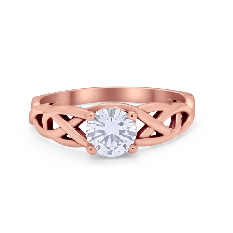 Solitaire Celtic Engagement Ring Round Cubic Zirconia 925 Sterling Silver