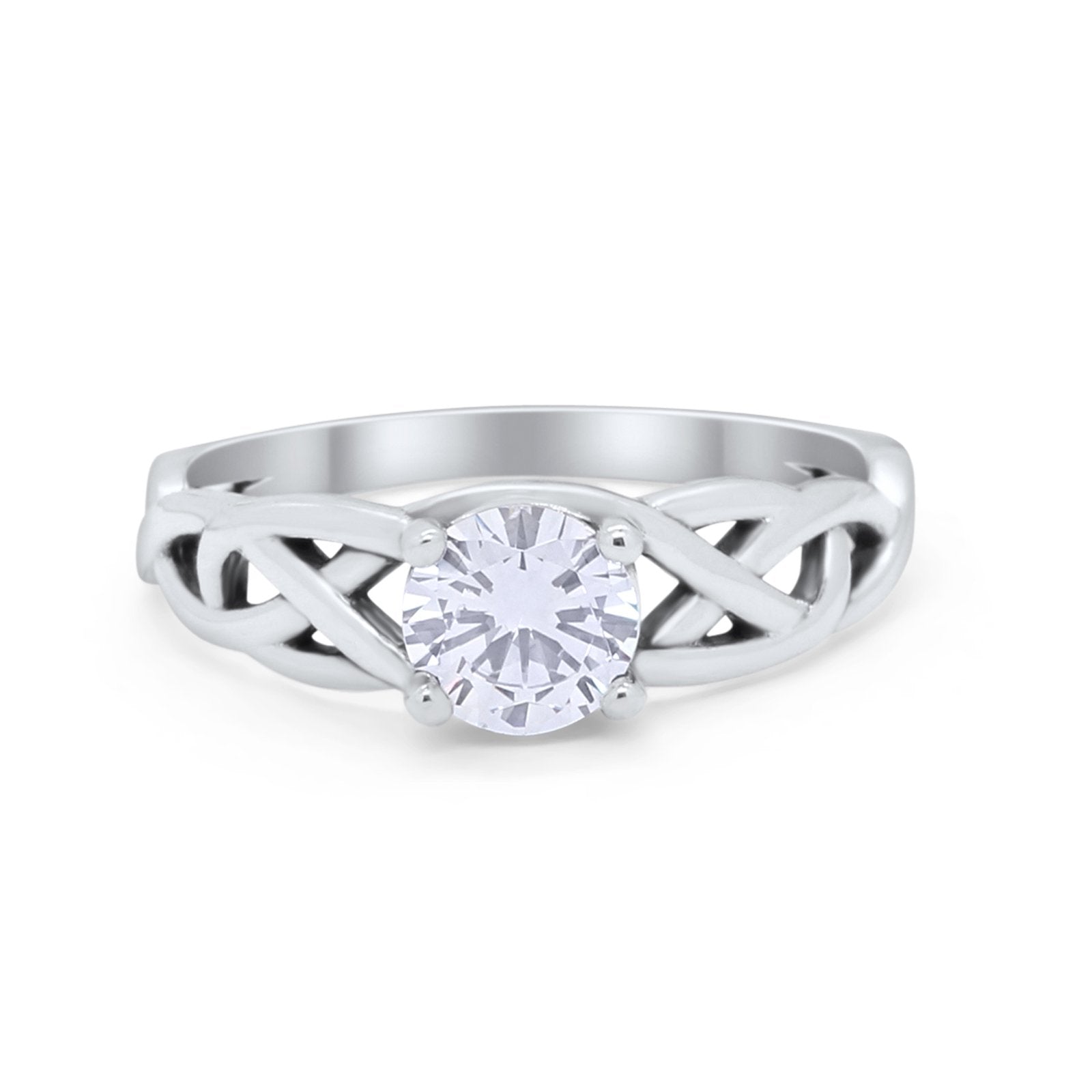 Solitaire Celtic Engagement Ring Round Cubic Zirconia 925 Sterling Silver