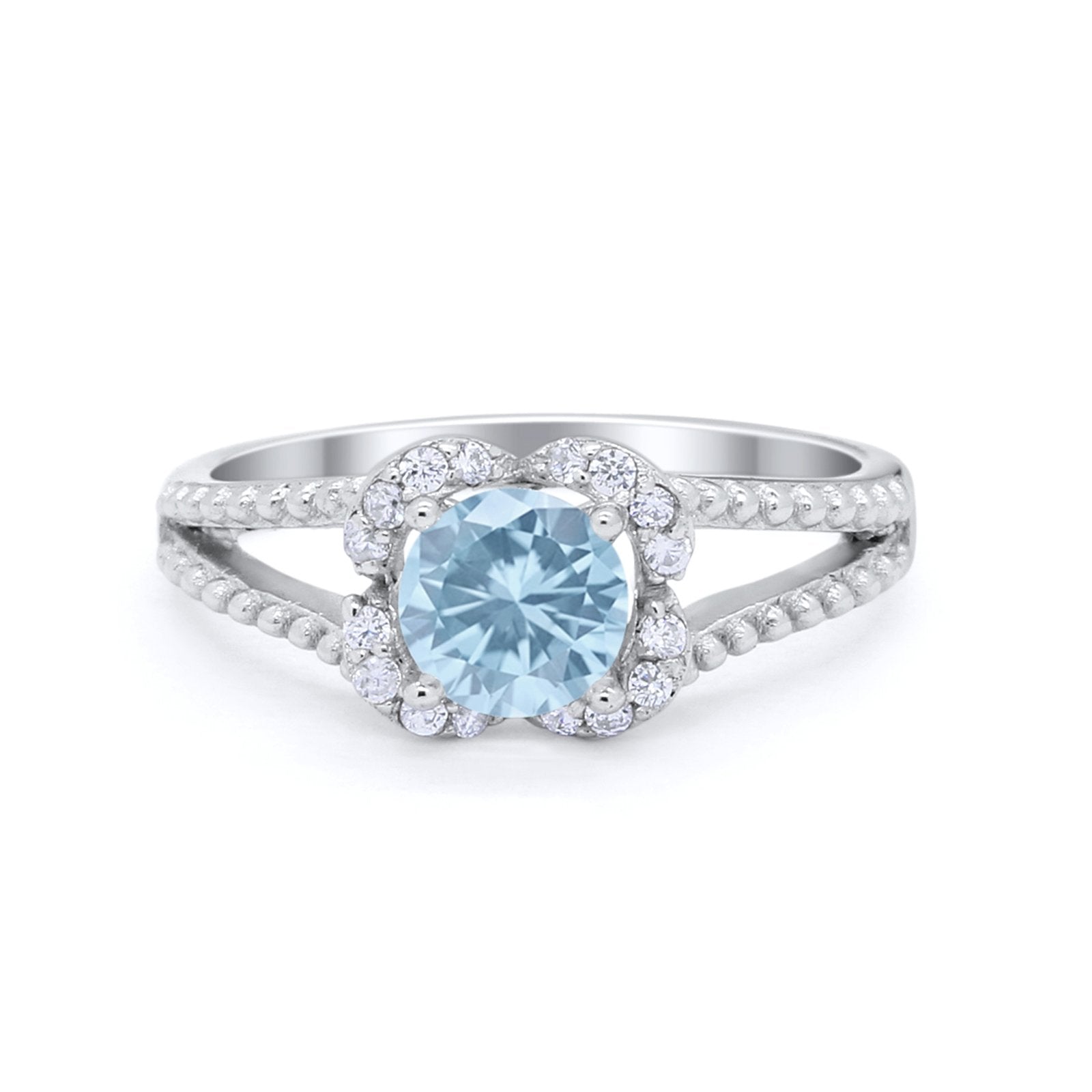 Art Deco Halo Wedding Engagement Ring Round Cubic Zirconia 925 Sterling Silver