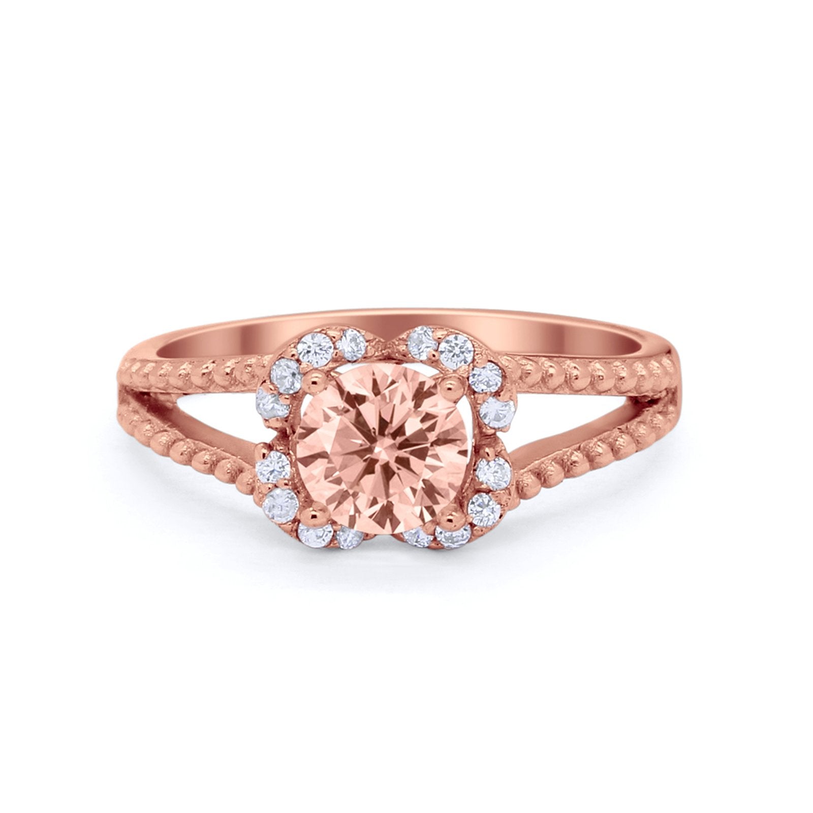 Art Deco Halo Wedding Engagement Ring Round Cubic Zirconia 925 Sterling Silver