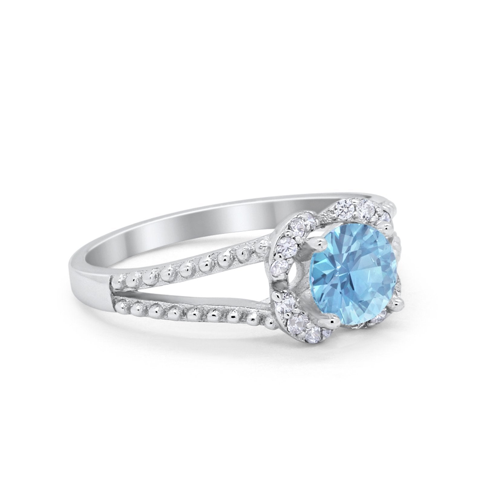 Art Deco Halo Wedding Engagement Ring Round Cubic Zirconia 925 Sterling Silver