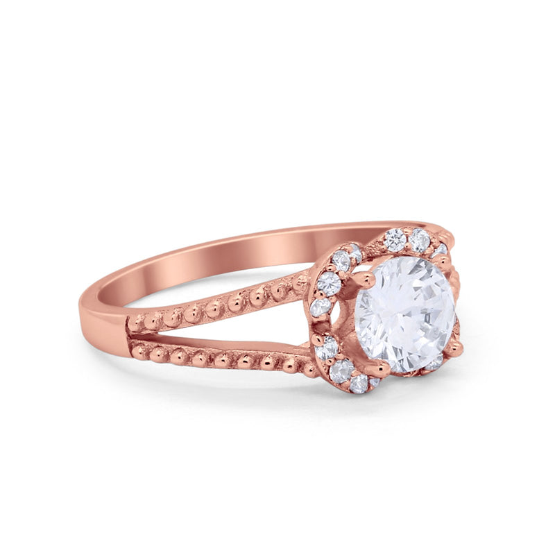 Art Deco Halo Wedding Engagement Ring Round Cubic Zirconia 925 Sterling Silver