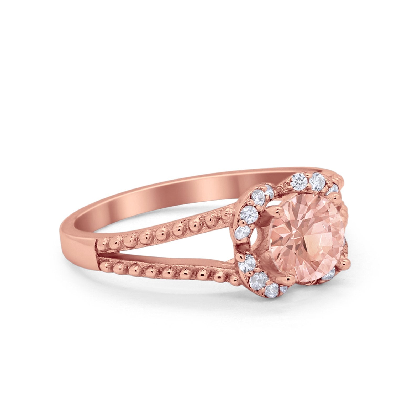 Art Deco Halo Wedding Engagement Ring Round Cubic Zirconia 925 Sterling Silver